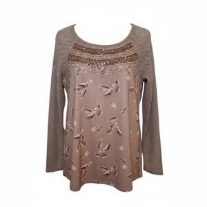 One September Tunic Top Boho Feathers Lace Embellished Sequin Essential Size S